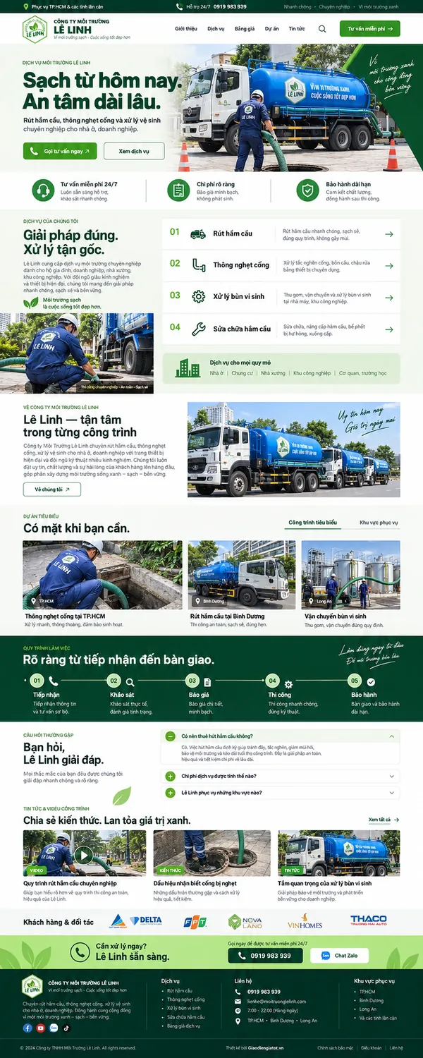 Giao Diện Độc Bản Website Dịch vụ môi trường, hút hầm cầu – AI-DN09