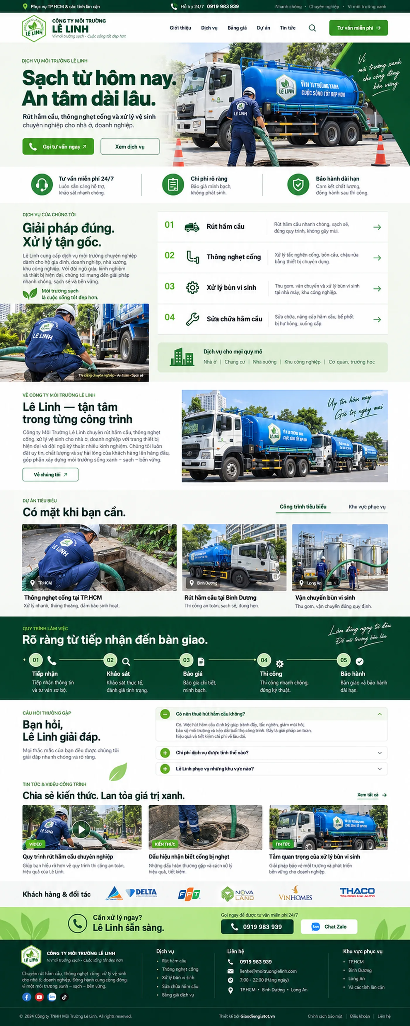 Giao Diện Độc Bản Website Dịch vụ môi trường, hút hầm cầu – AI-DN09