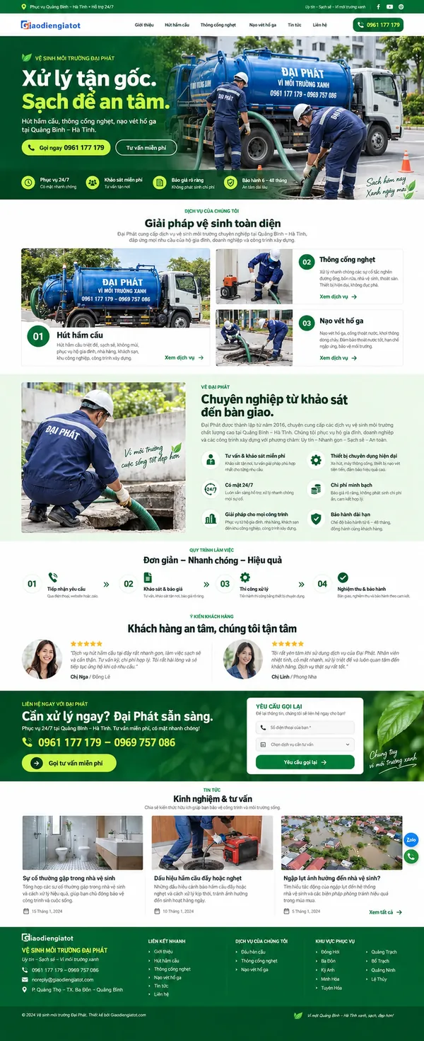 Giao Diện Độc Bản Website Vệ sinh môi trường, hút hầm cầu – AI-DN10