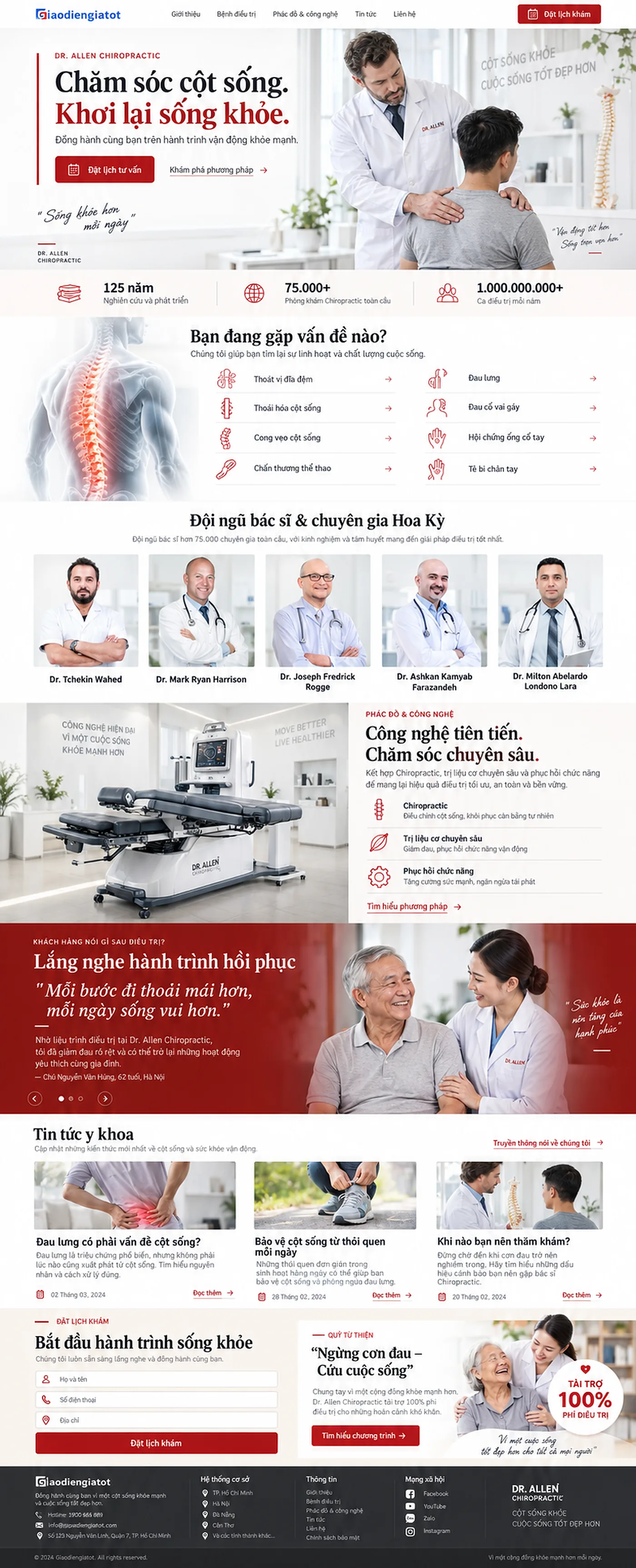 Giao Diện Độc Bản Website Phòng khám cột sống, trị liệu – AI-DN12