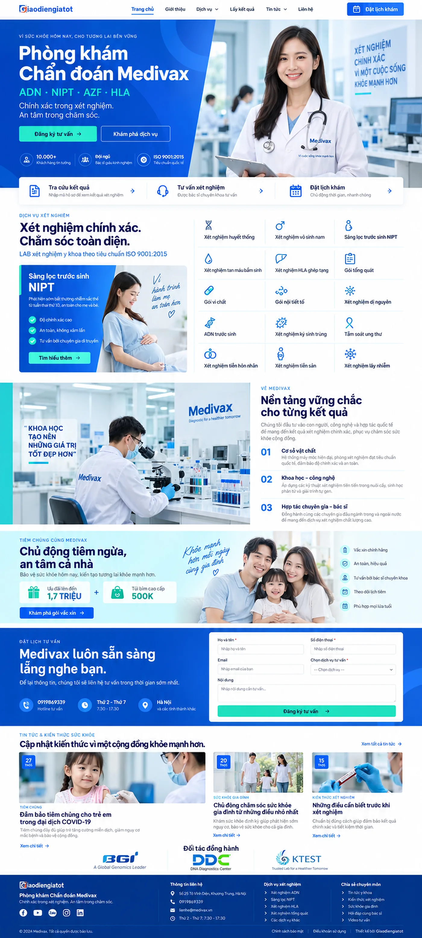 Giao Diện Độc Bản Website Phòng khám, trung tâm xét nghiệm – AI-DN16