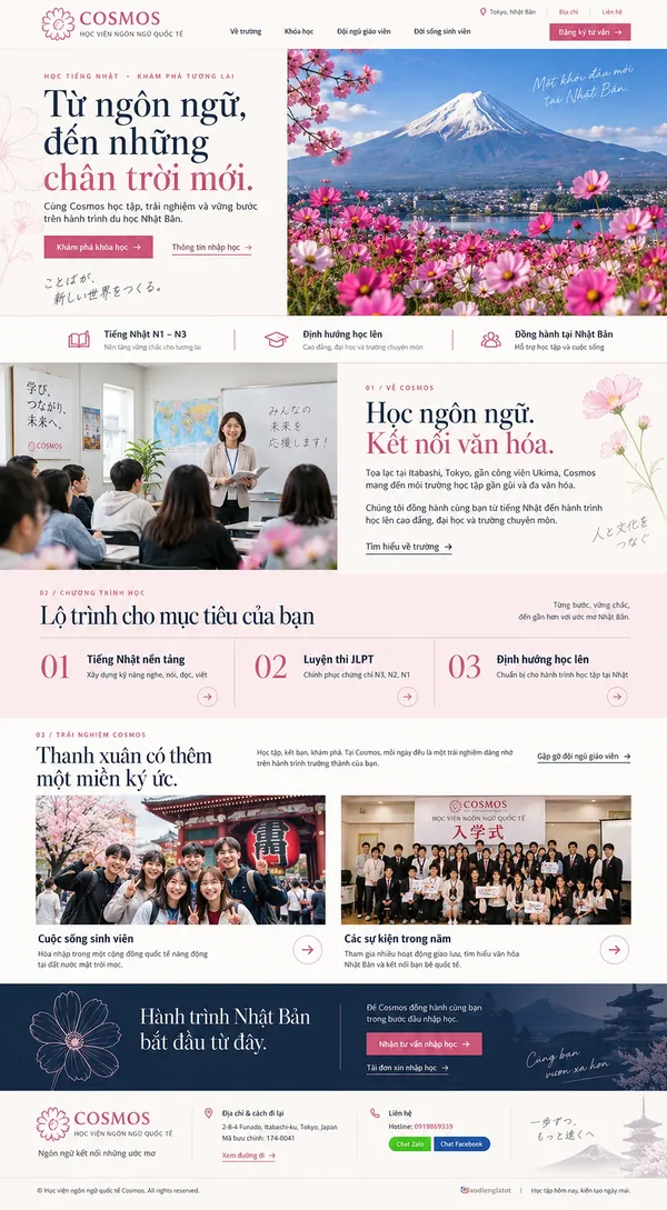 Giao Diện Độc Bản Website Học viện ngôn ngữ, tiếng Nhật – AI-GD02