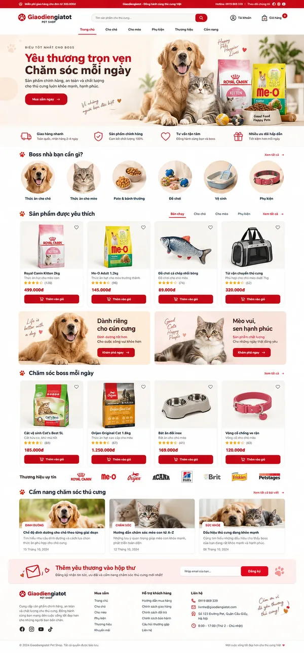 Giao Diện Độc Bản Website Pet shop, đồ dùng thú cưng – AI-KH03