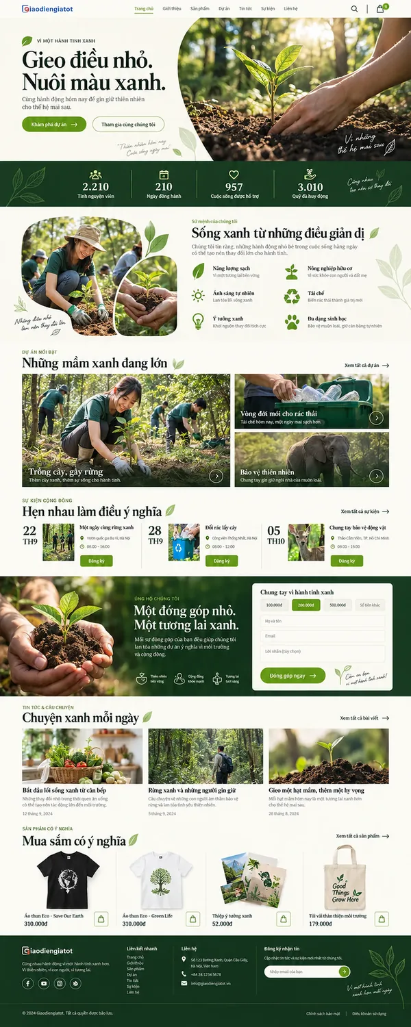 Giao Diện Độc Bản Website Tổ chức môi trường, trồng cây gây rừng – AI-KH04