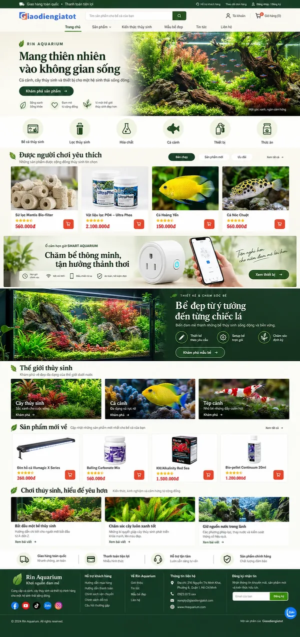 Giao Diện Độc Bản Website Bể cá thuỷ sinh, cá cảnh – AI-KH10