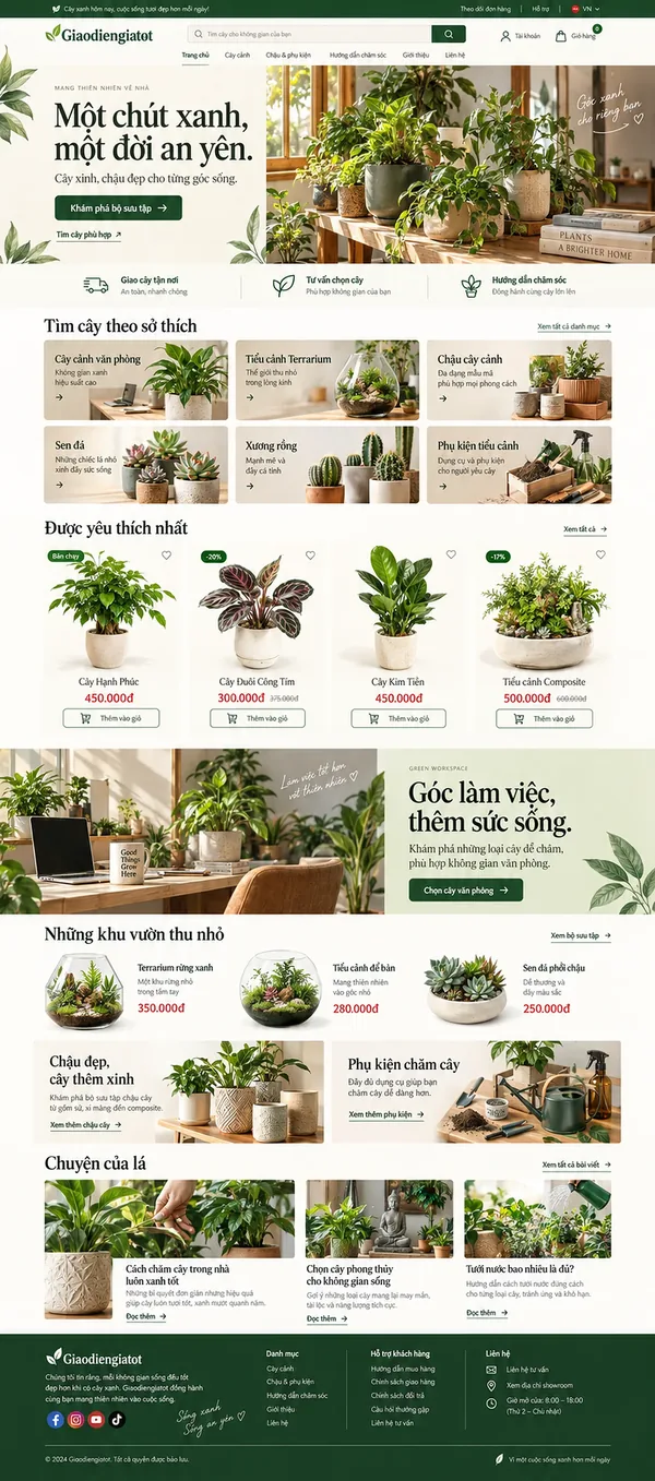 Giao Diện Độc Bản Website Shop cây cảnh và chậu trang trí – AI-KH14
