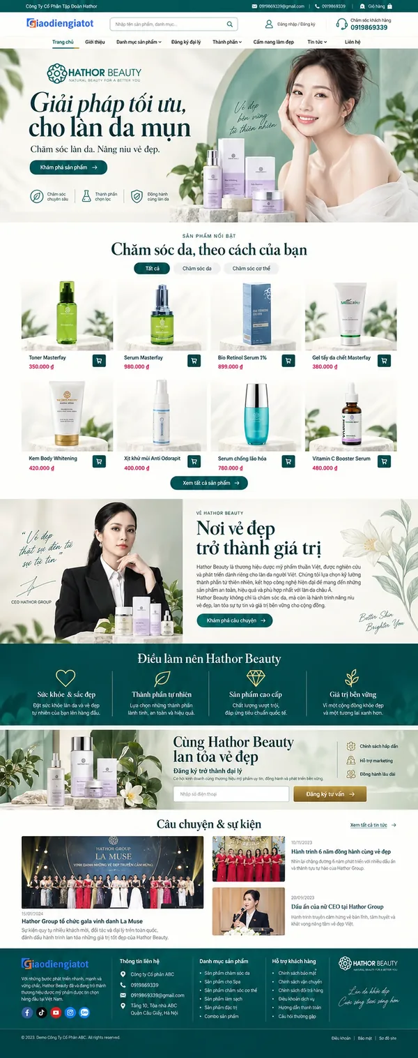 Giao Diện Độc Bản Website Mỹ phẩm chăm sóc da mụn – AI-MP08
