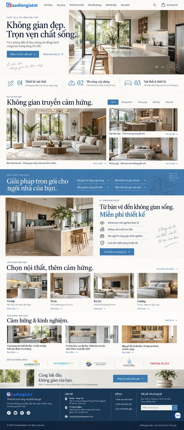 Giao Diện Độc Bản Website Thiết kế thi công nội thất trọn gói – AI-NT08