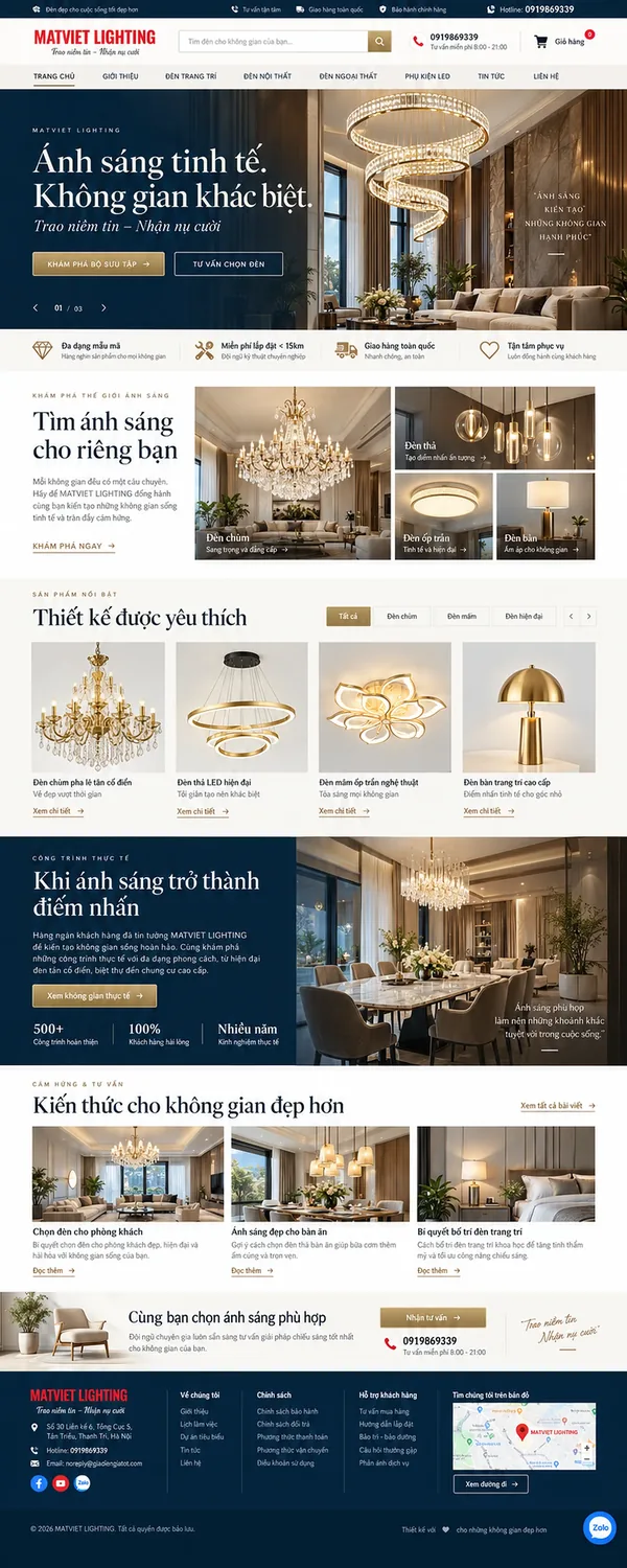 Giao Diện Độc Bản Website Đèn trang trí, đèn chùm cao cấp – AI-NT09