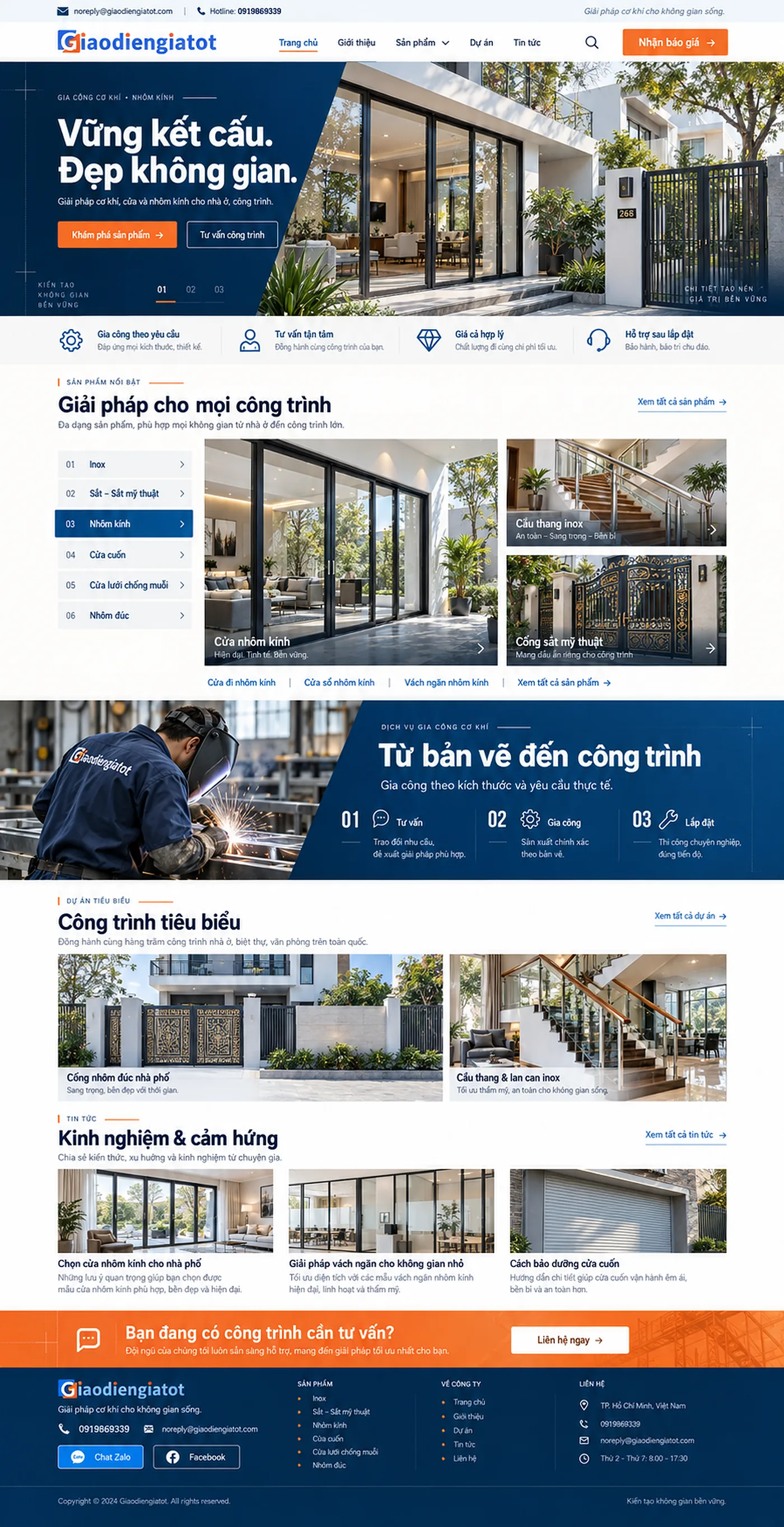Giao Diện Độc Bản Website Gia công cơ khí, nhôm kính – AI-NT11
