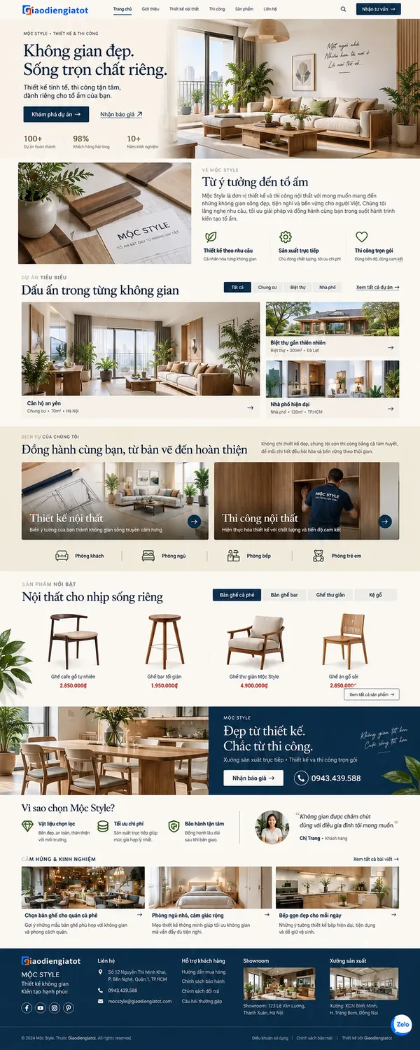 Giao Diện Độc Bản Website Thiết kế nội thất theo dự án – AI-NT13