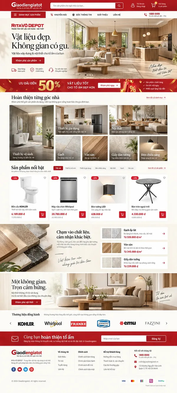 Giao Diện Độc Bản Website Siêu thị vật liệu xây dựng và nội thất – AI-NT17