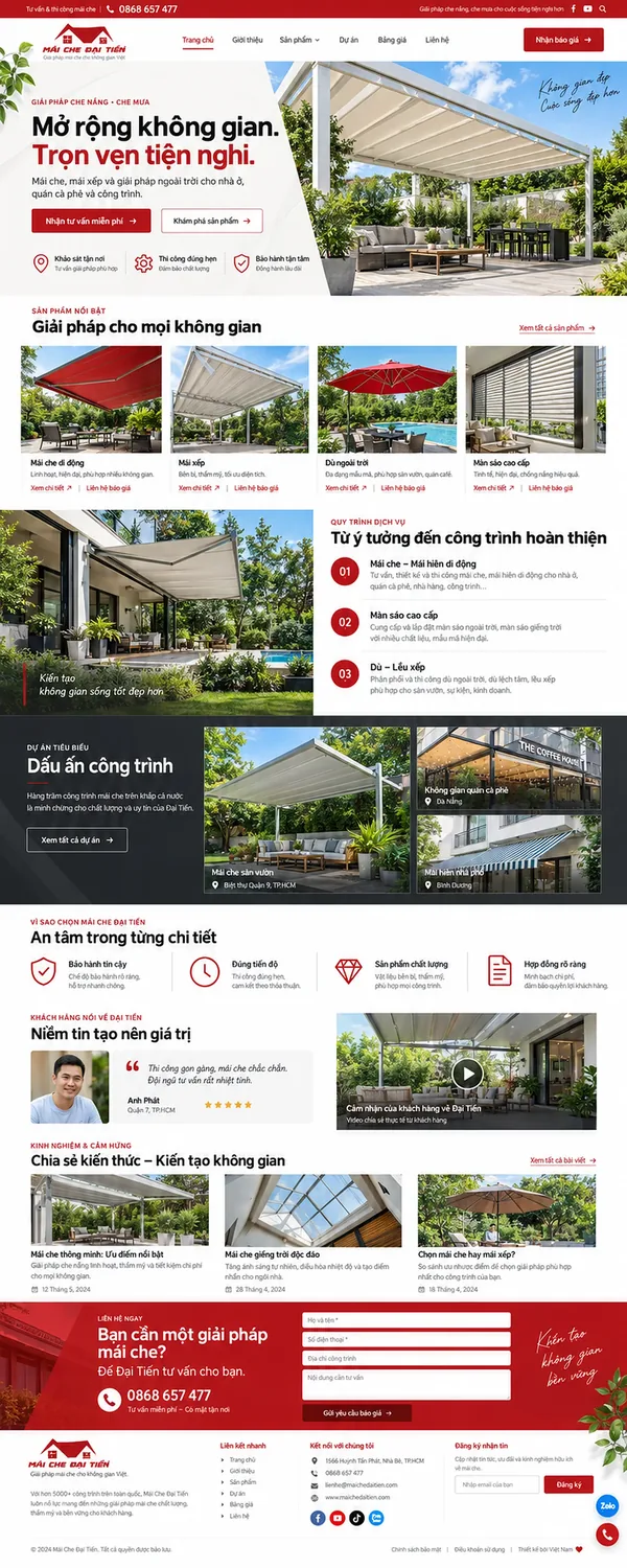 Giao Diện Độc Bản Website Mái che, mái xếp và che nắng – AI-NT19
