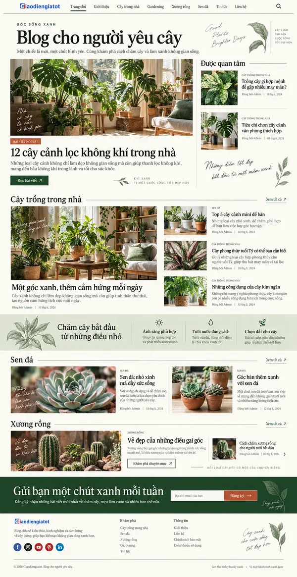 Giao Diện Độc Bản Website Blog cây cảnh, sống xanh – AI-TIN04