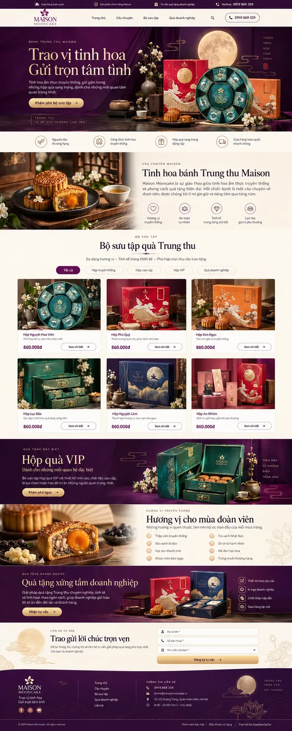 Giao Diện Độc Bản Website Bánh trung thu, bộ sưu tập quà tặng – AI-TP02