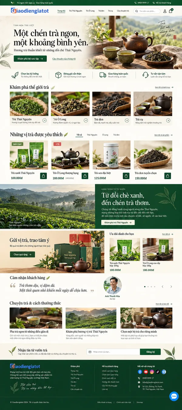 Giao Diện Độc Bản Website Trà Thái Nguyên, trà đặc sản – AI-TP03