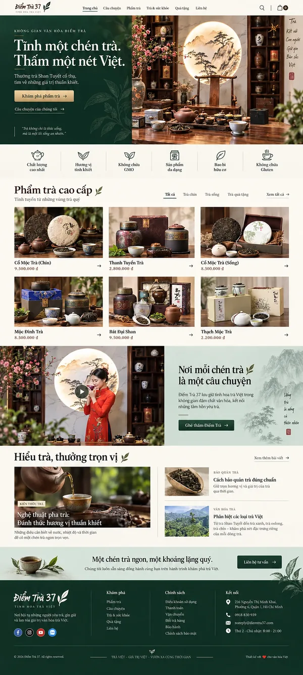 Giao Diện Độc Bản Website Trà cao cấp, không gian văn hoá trà – AI-TP04