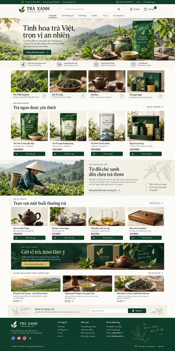 Giao Diện Độc Bản Website Trà xanh và trà cụ – AI-TP08