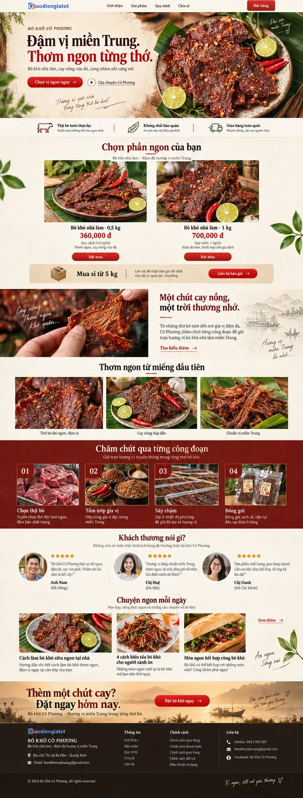 Giao Diện Độc Bản Website Bò khô, đặc sản miền Trung – AI-TP09