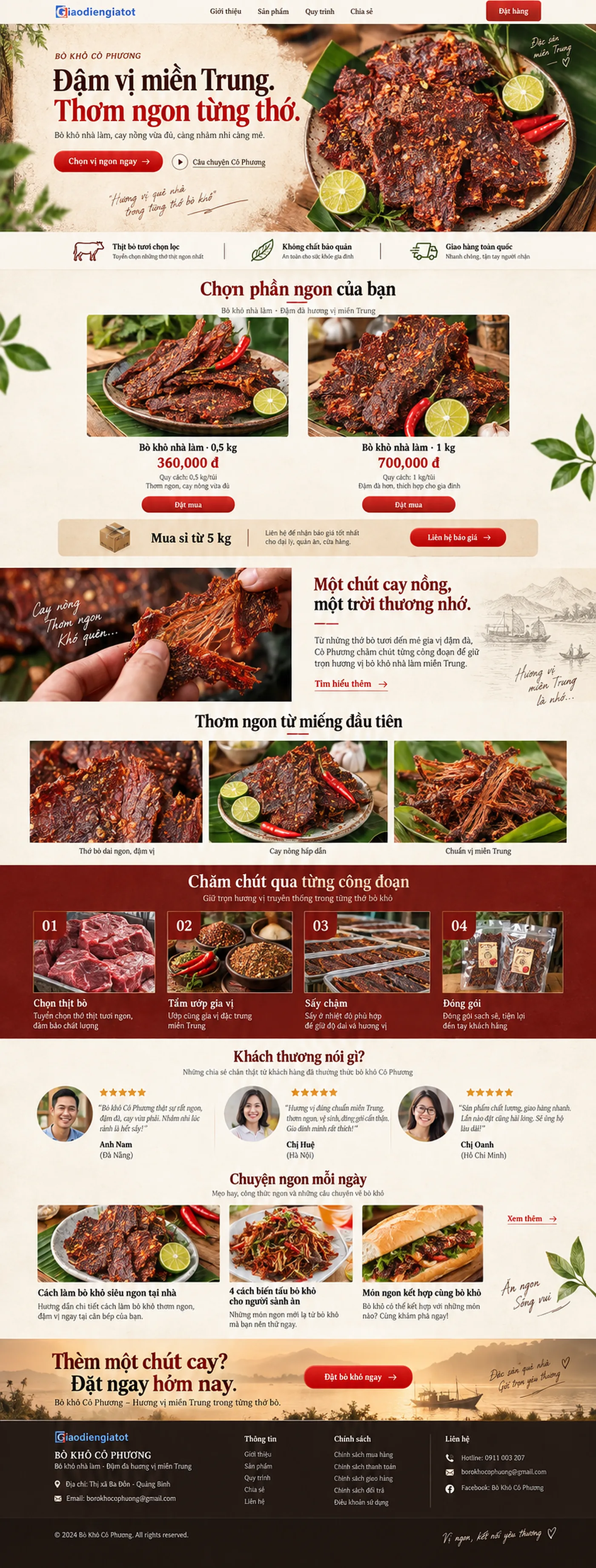 Giao Diện Độc Bản Website Bò khô, đặc sản miền Trung – AI-TP09