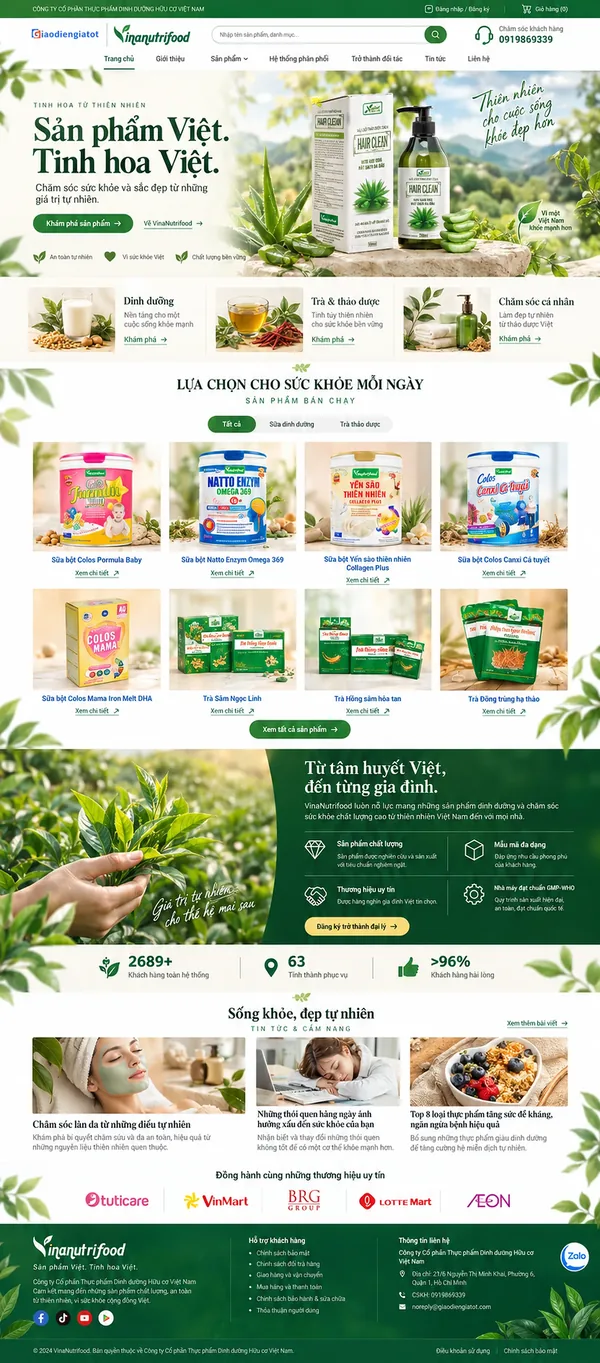 Giao Diện Độc Bản Website Sữa bột và thực phẩm dinh dưỡng – AI-TP14