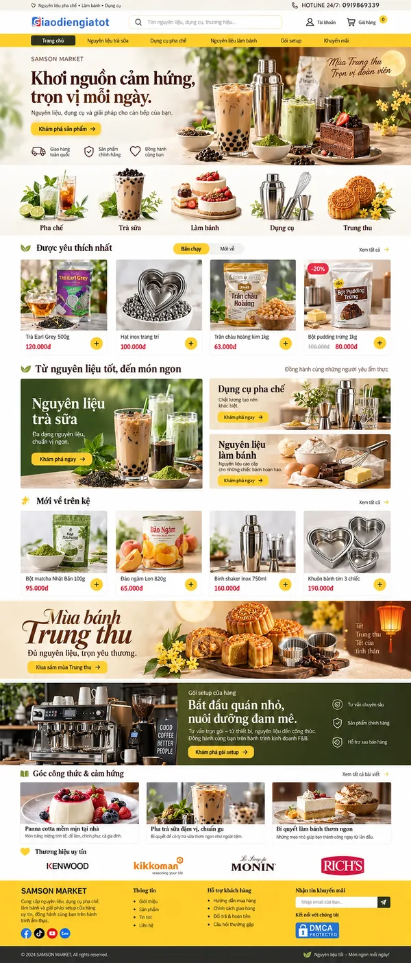 Giao Diện Độc Bản Website Nguyên liệu pha chế, làm bánh – AI-TP18