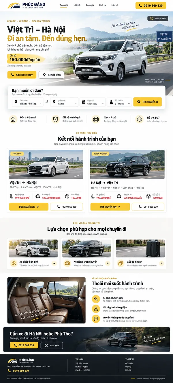 Giao Diện Độc Bản Website Xe ghép, đặt chuyến liên tỉnh – AI-XE01