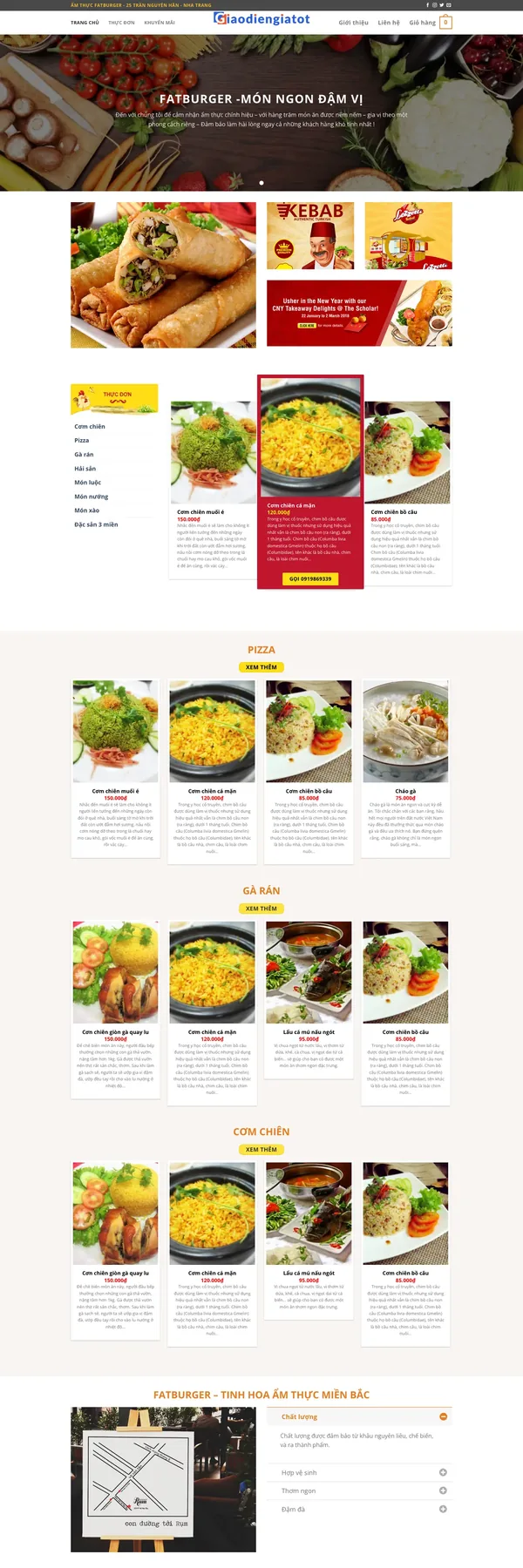 Màn hình đầu mẫu website nhà hàng đặt món online với banner món ăn