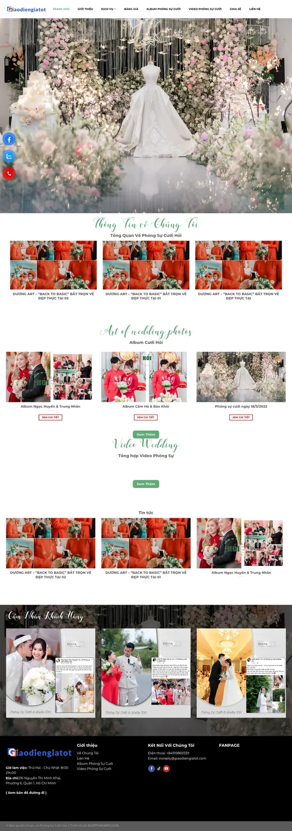Màn hình đầu mẫu website studio chụp ảnh và quay phóng sự cưới