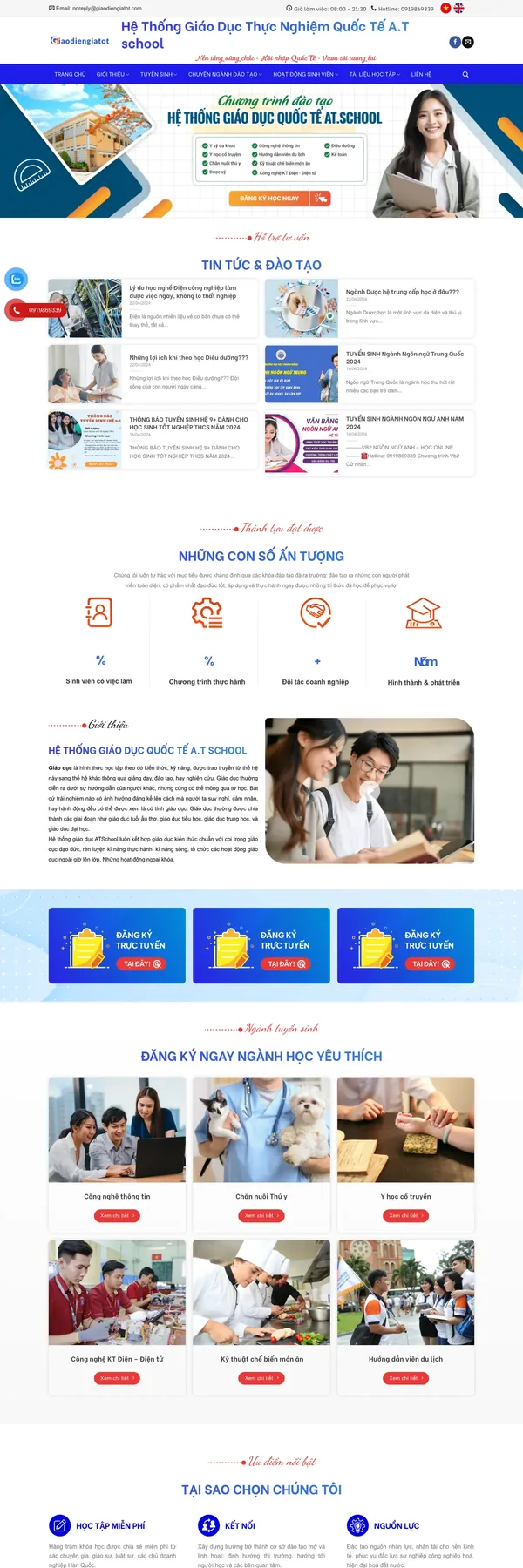 Màn hình đầu mẫu website trường cao đẳng với khẩu hiệu tuyển sinh