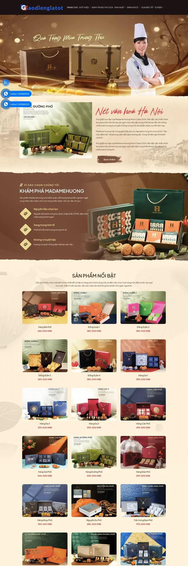 Màn hình đầu mẫu website tiệm bánh sinh nhật và bánh trung thu
