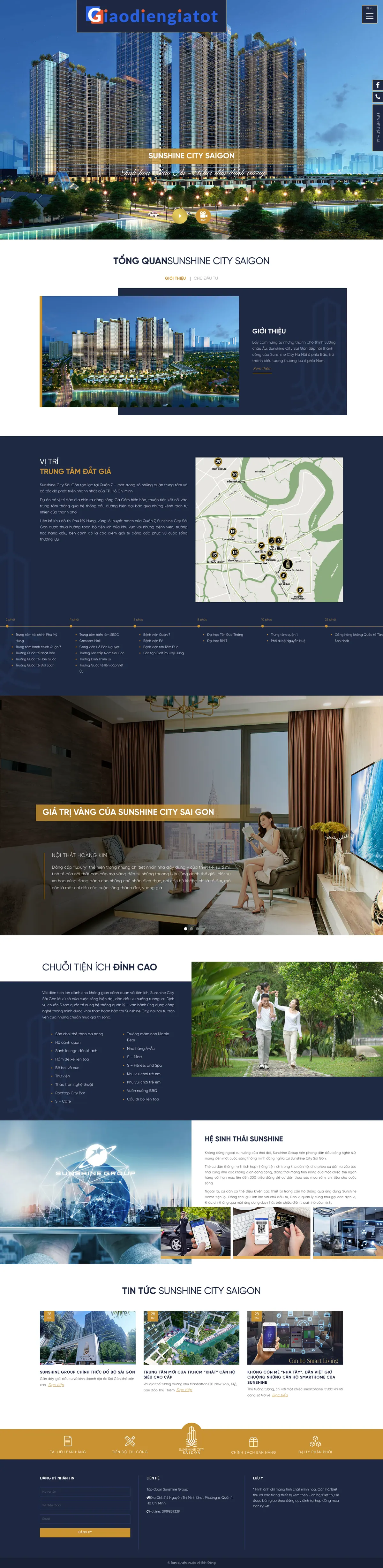 Màn hình đầu mẫu website dự án căn hộ hạng sang ven sông trên máy tính