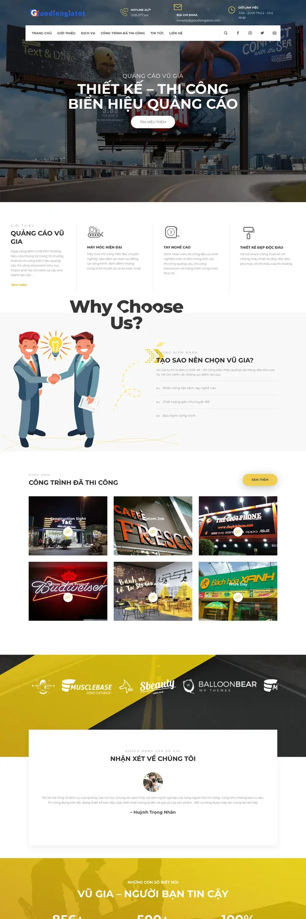 Màn hình đầu mẫu website thi công biển hiệu với banner pano ngoài trời