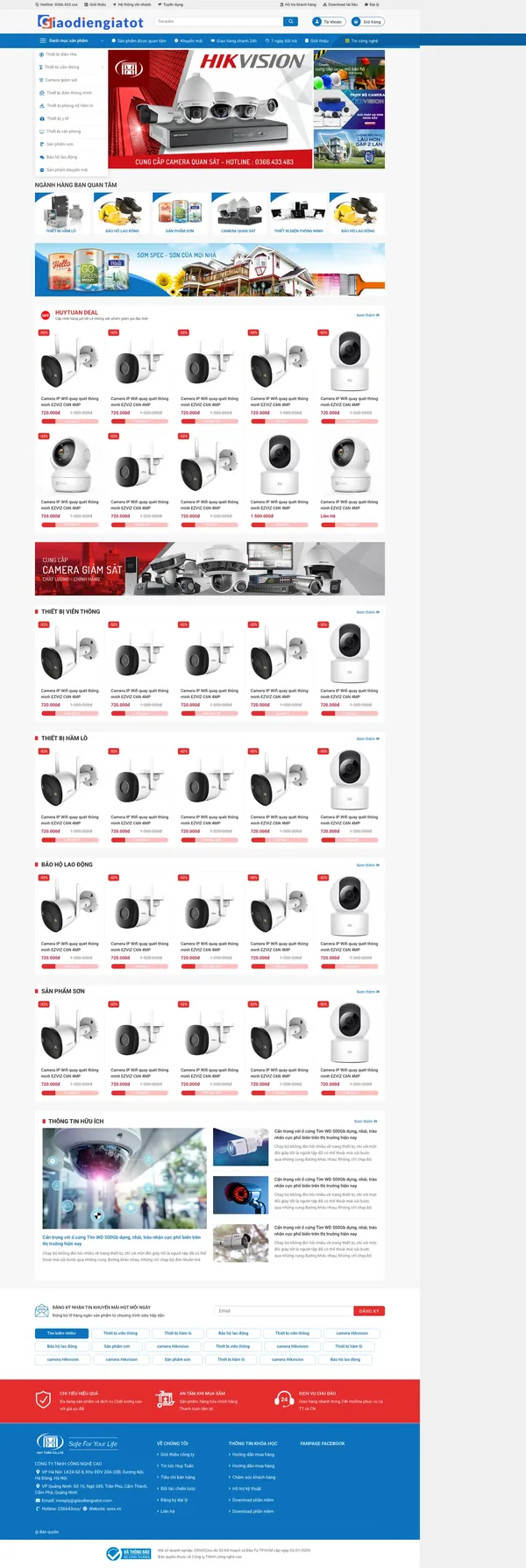 Màn hình đầu mẫu website siêu thị thiết bị viễn thông với menu danh mục dọc
