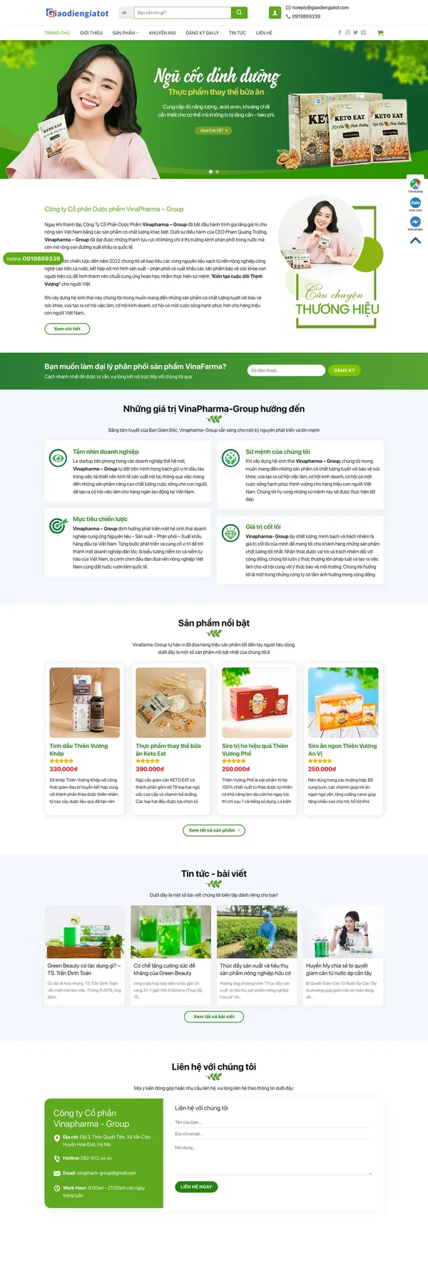 Màn hình đầu mẫu website công ty dược phẩm với lời mời làm đại lý