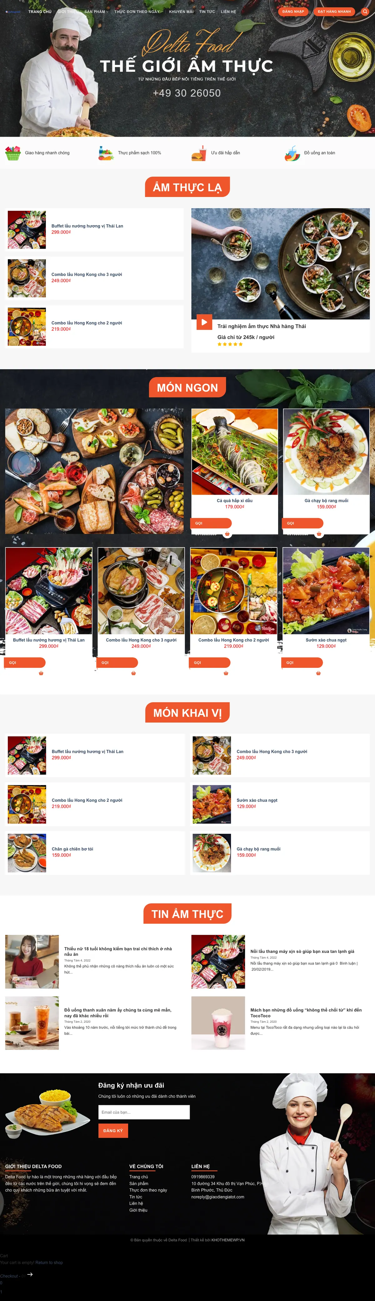 Màn hình đầu mẫu website nhà hàng lẩu và buffet đặt món online