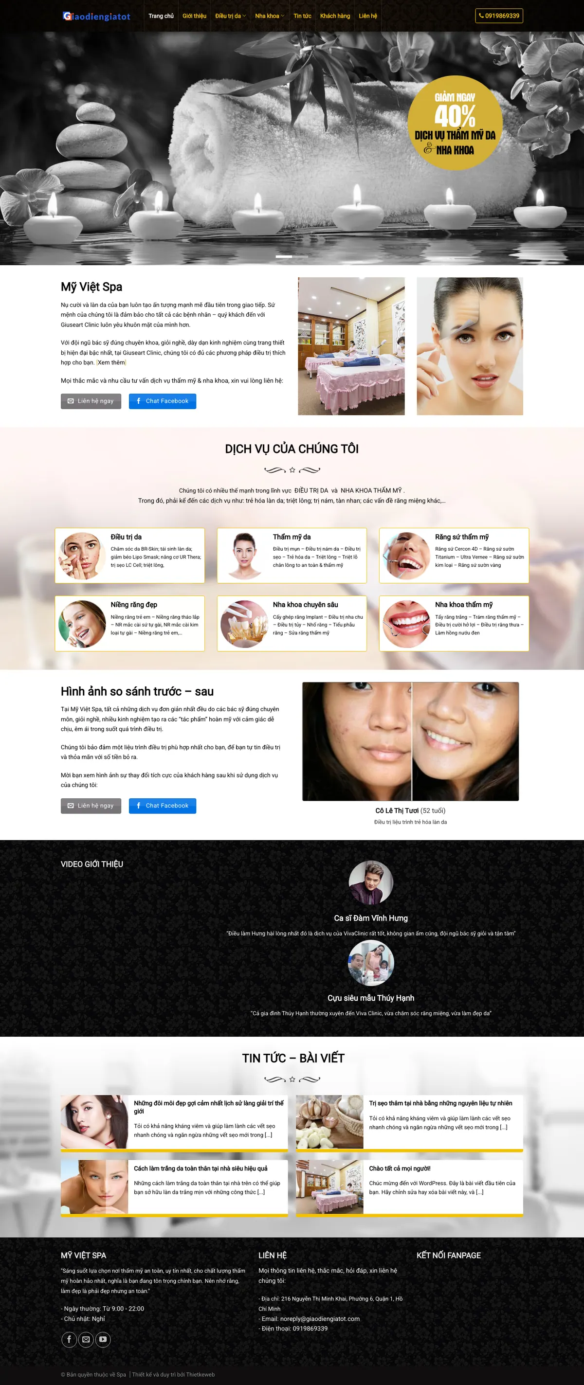 Màn hình đầu mẫu website phòng khám thẩm mỹ da và nha khoa