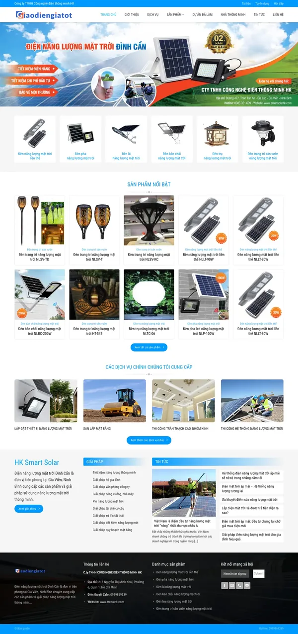 Màn hình đầu mẫu website đèn và điện năng lượng mặt trời