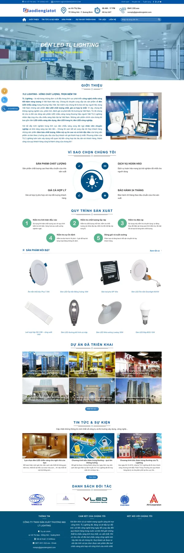 Màn hình đầu mẫu website nhà sản xuất đèn LED chiếu sáng