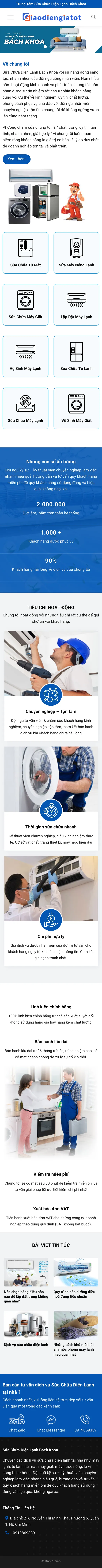 Mẫu Website Trung Tâm Sửa Chữa Điện Lạnh – DIENLANH – Trang chủ trên điện thoại