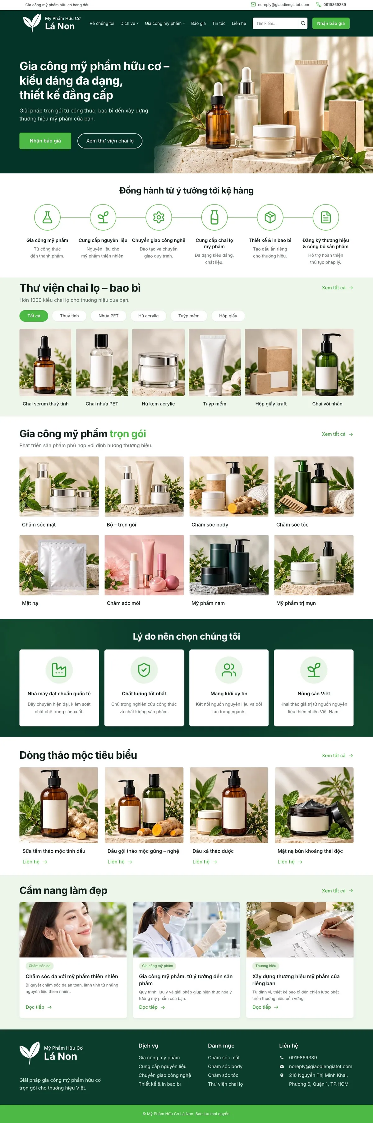 Giao Diện Độc Bản Website Gia công mỹ phẩm hữu cơ, chai lọ bao bì – DB-BAOBI