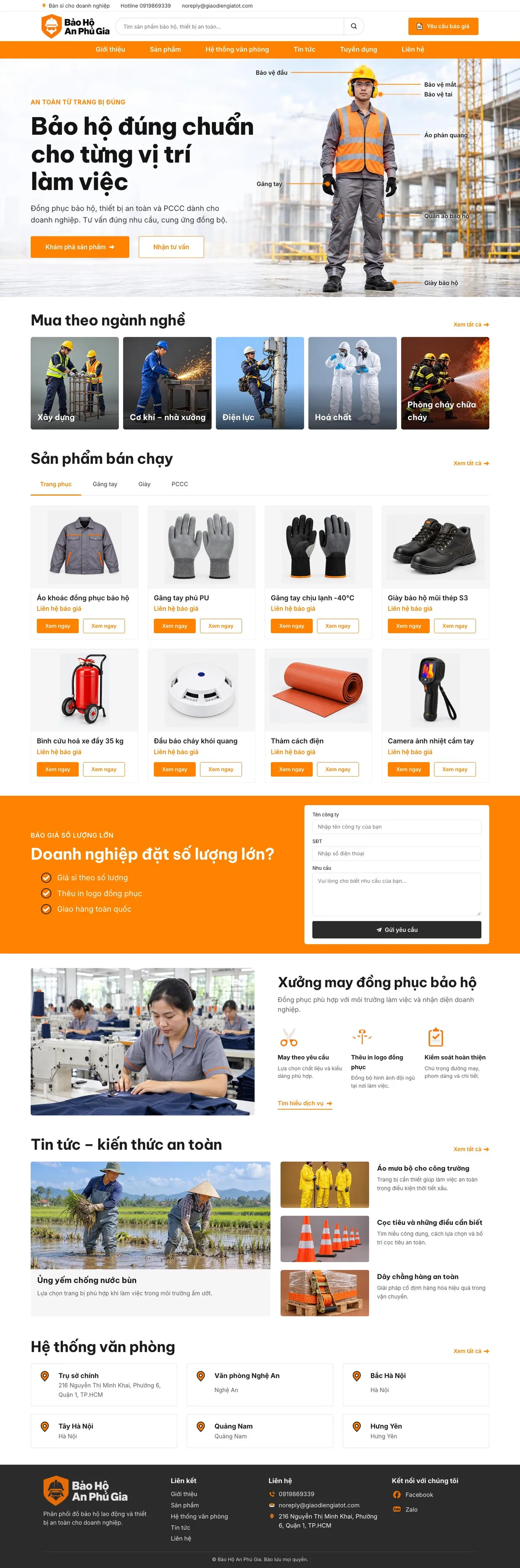 Giao Diện Độc Bản Website Bảo hộ lao động, thiết bị PCCC – DB-BAOHOLAODONG