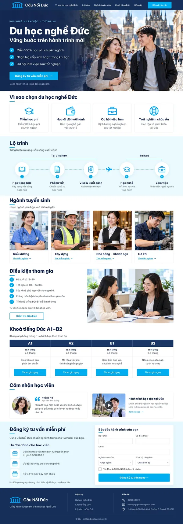 Giao Diện Độc Bản Website Du học nghề, tư vấn du học Đức – DB-DICHVUDUHOC