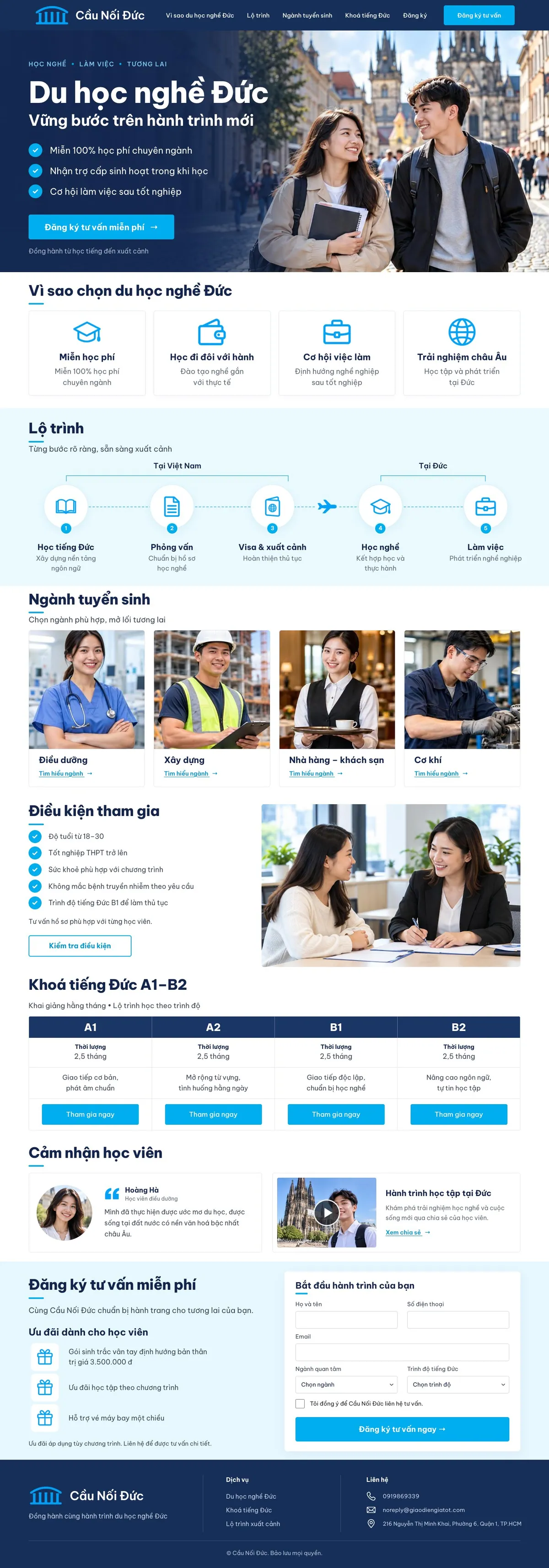 Giao Diện Độc Bản Website Du học nghề, tư vấn du học Đức – DB-DICHVUDUHOC