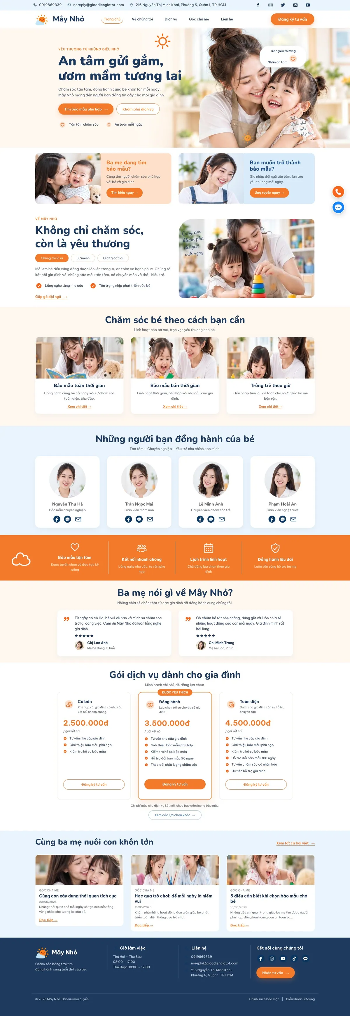 Giao Diện Độc Bản Website Dịch vụ giữ trẻ, bảo mẫu tại nhà – DB-EDU12