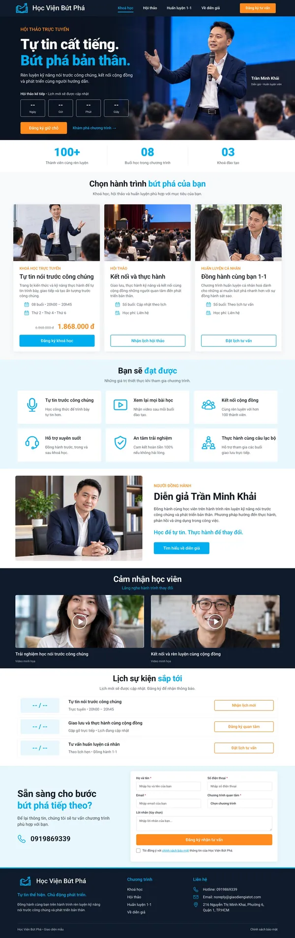 Giao Diện Độc Bản Website Khoá học thuyết trình, kỹ năng nói – DB-KHOAHOC2