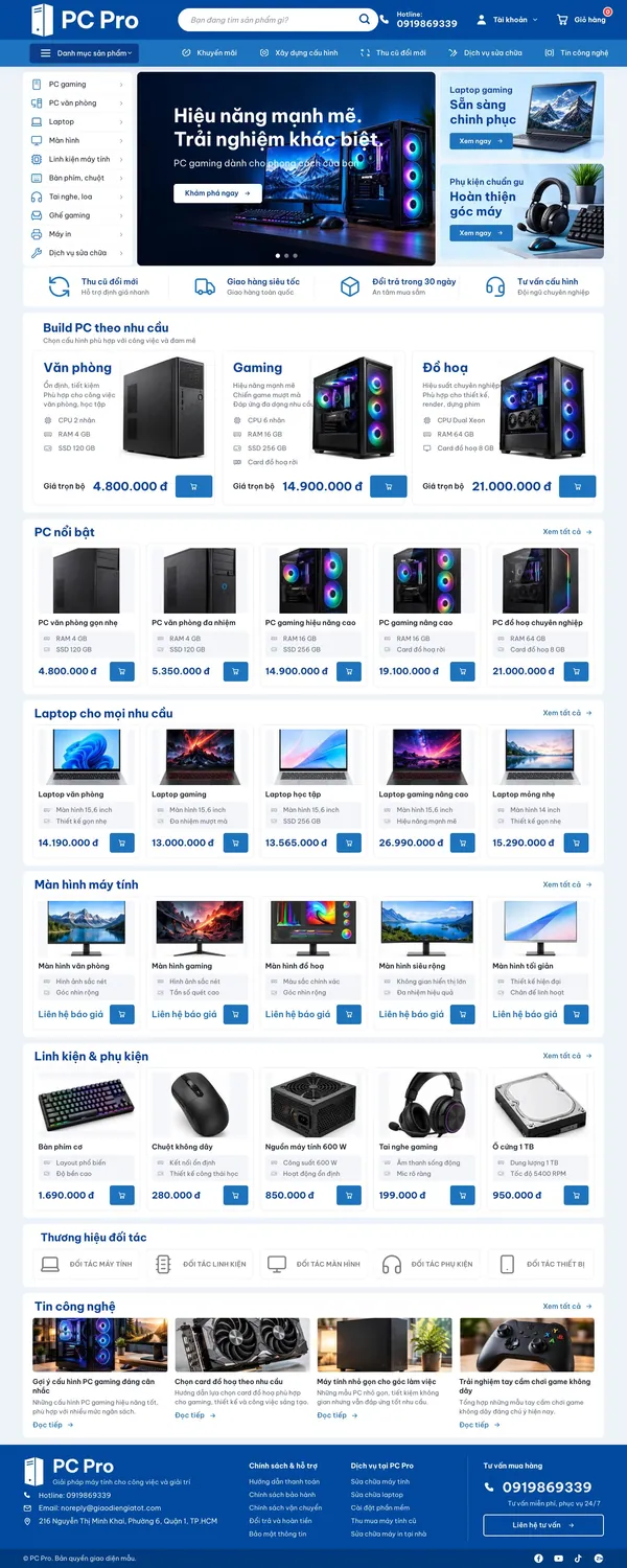 Giao Diện Độc Bản Website Cửa hàng máy tính, PC lắp ráp, laptop – DB-MAYTINH