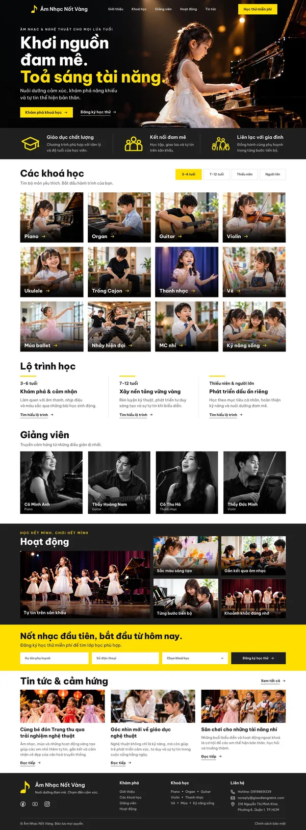 Giao Diện Độc Bản Website Trung tâm âm nhạc, nghệ thuật cho trẻ – DB-PIANOCENTER