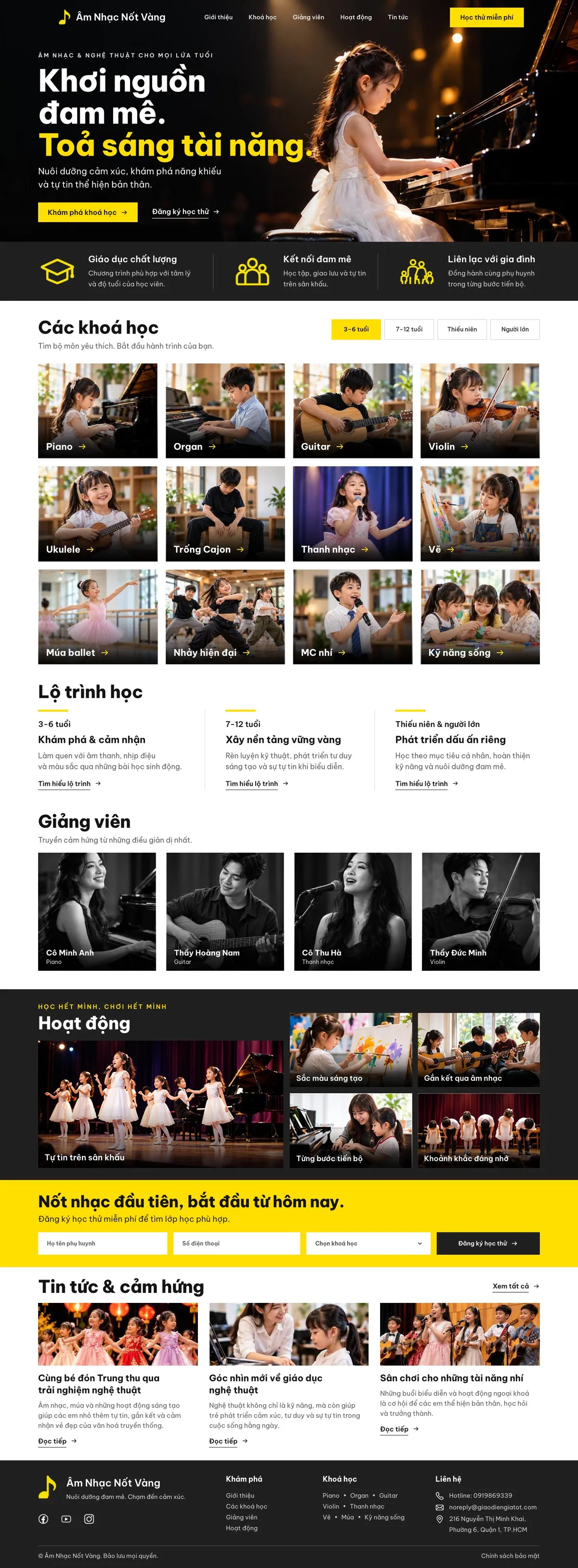 Giao Diện Độc Bản Website Trung tâm âm nhạc, nghệ thuật cho trẻ – DB-PIANOCENTER