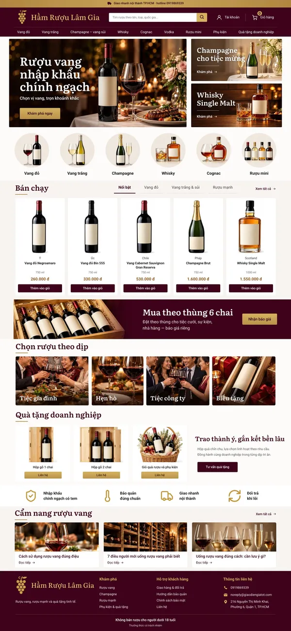 Giao Diện Độc Bản Website Rượu vang, rượu mạnh và quà tặng – DB-SHOPRUOU